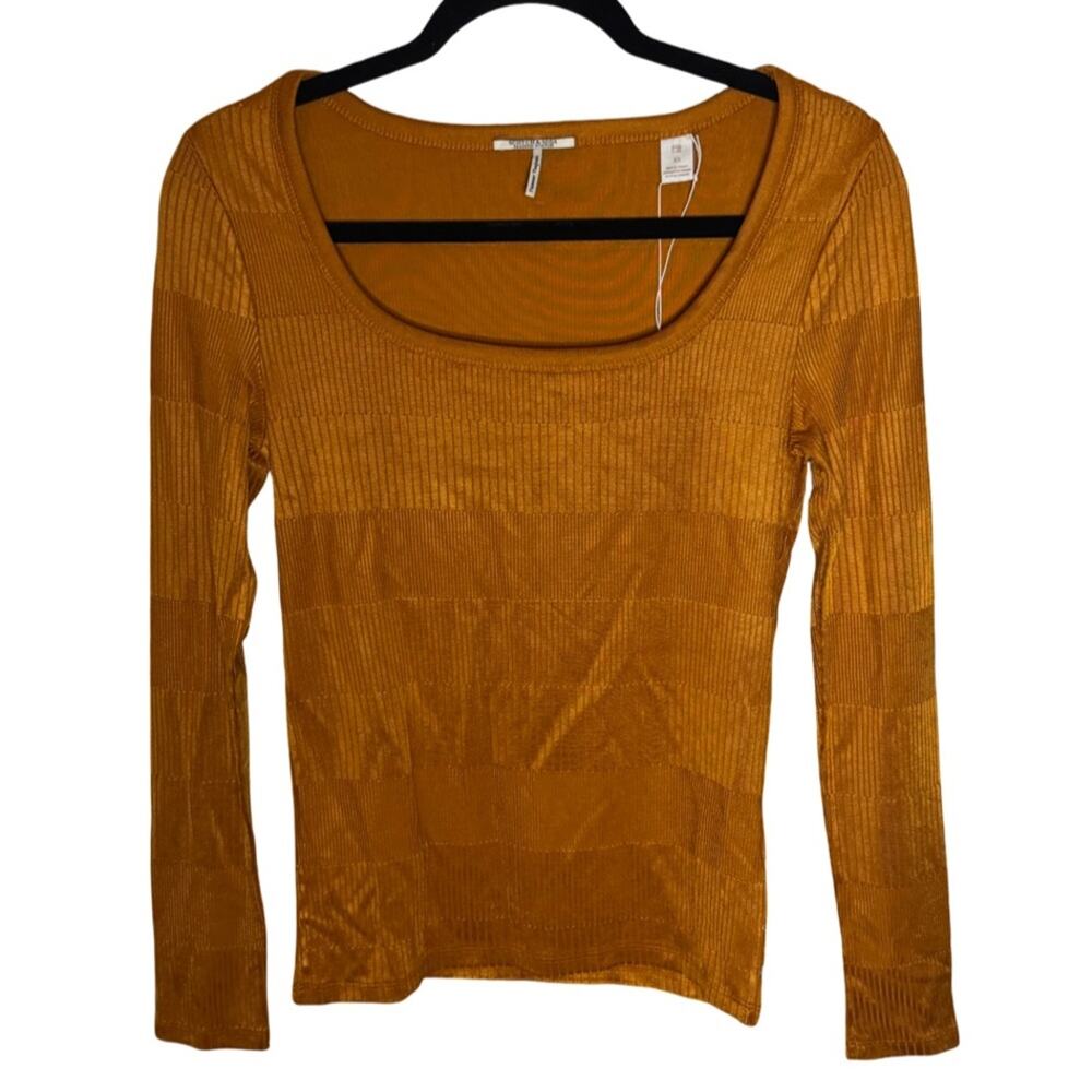 Scotch & Soda Sheer Ribbed Long Sleeve Top Mustard Orange XS NWT